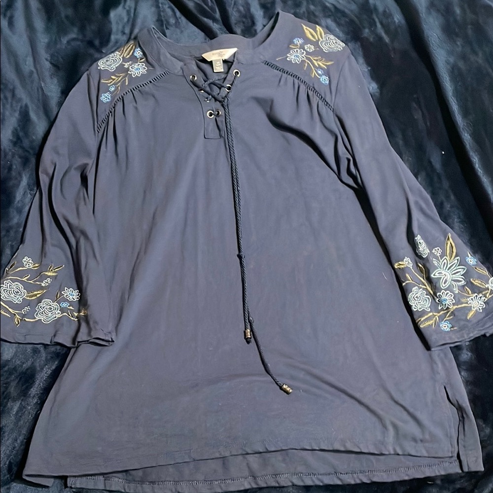 Embroidered Navy Blue Women's Top